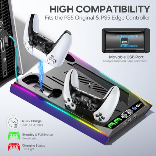 PS5 Stand with Cooling & Charging Station for Disc & Digital Console U78876