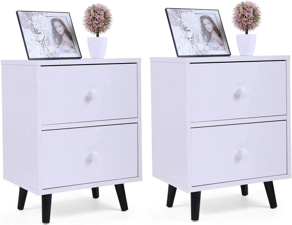 NLIBOOMLife Nightstand with 2 Drawers White U523826