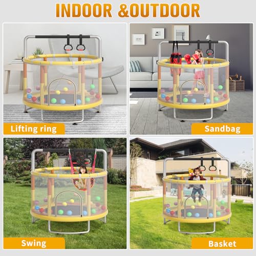 55" Kids Trampoline with Enclosure Net and Basketball Hoop M907892