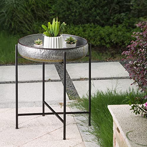 Glitzhome Set of 2 Metal End Table with Removable Galvanized Tray A3478
