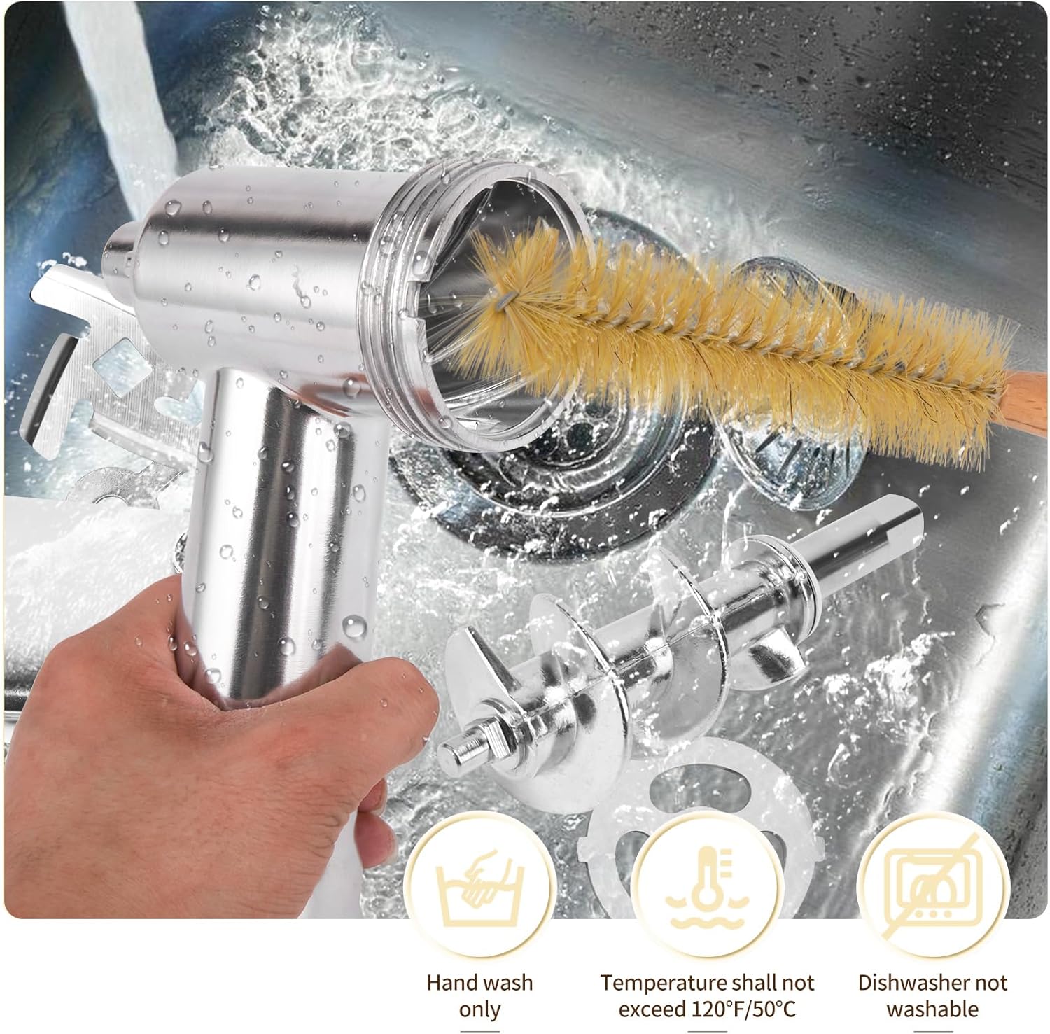 Meat Grinder Attachment for KitchenAid Stand Mixer, Silver, 3 Sausage Stuffer Tubes A671