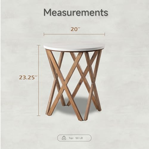 Pedestal Farmhouse End Table Set of 2, Distressed White, Round R325971