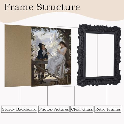 Antique Picture Frames 8x10 Vintage Victorian Ornate with Glass, Black S55546