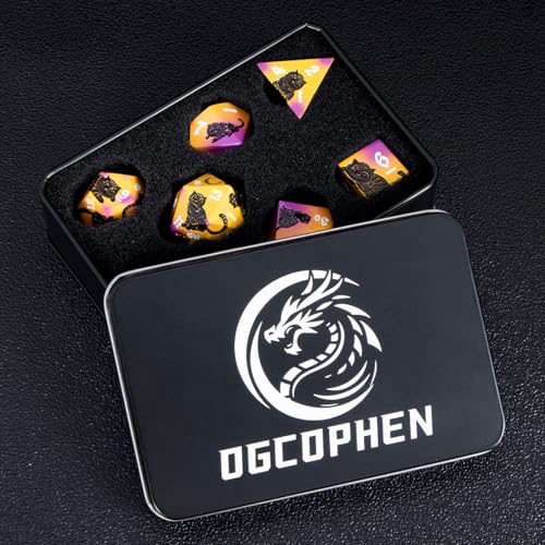 Metal DND Cat Dice 7PCS Polyhedral RPG Dice Set with Gift Case B373640
