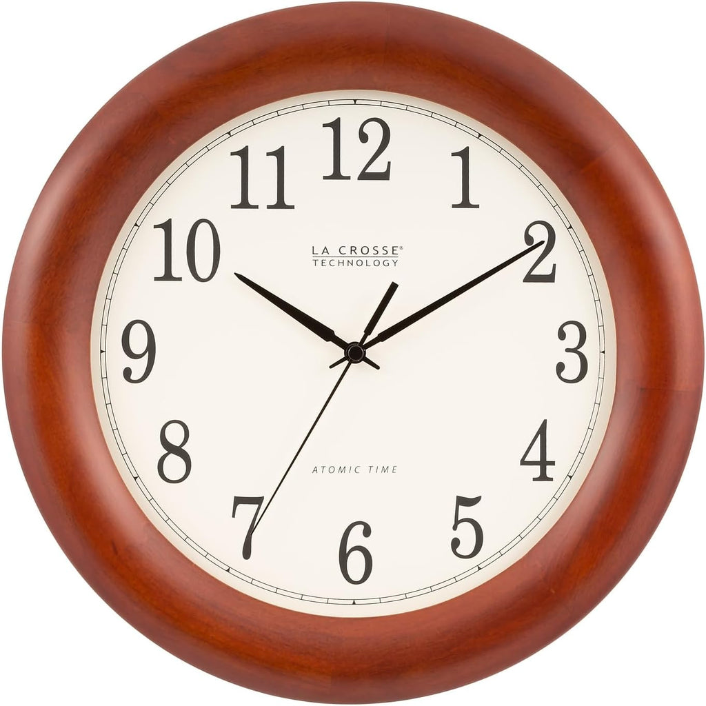 La Crosse Technology 12.5 Inch Cherry Wood Atomic Analog Clock (WT-3122A-INT)