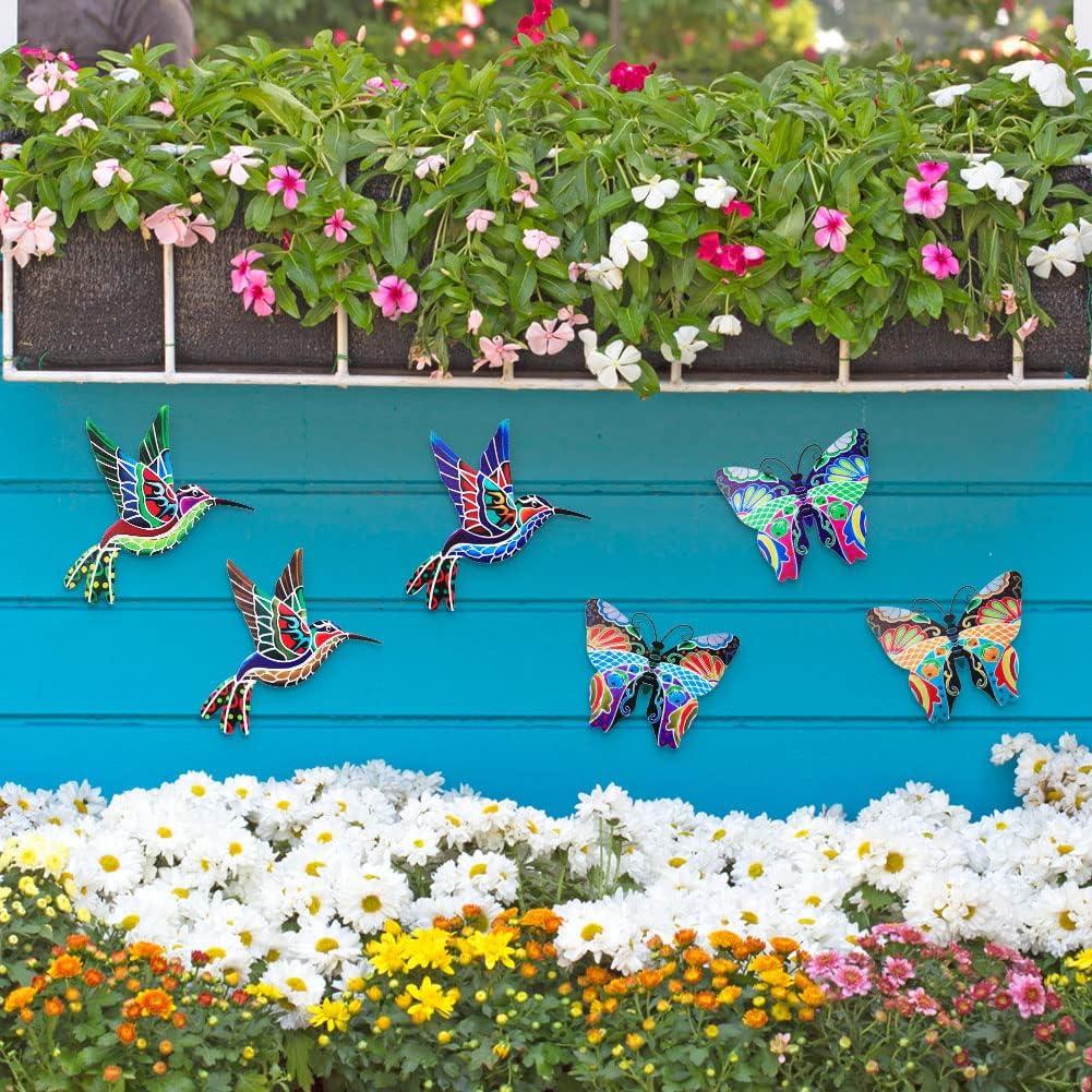 Metal Hummingbird and Butterfly Wall Decor, Handmade Mexican Outdoor Art P999
