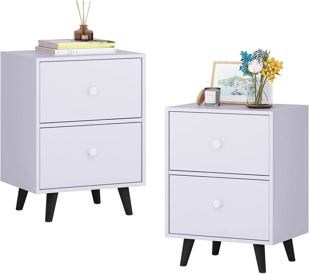 NLIBOOMLife Nightstand End Beside Table with 2 Drawers  Organizer Room   White
