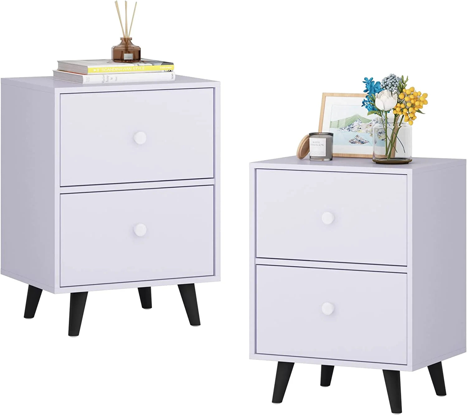 NLIBOOMLife Nightstand End Beside Table with 2 Drawers  Organizer Room   White