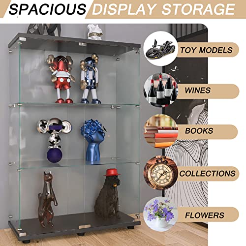 Glass Display Cabinet 3 Door Curio Cabinet Floor Standing Black U85305