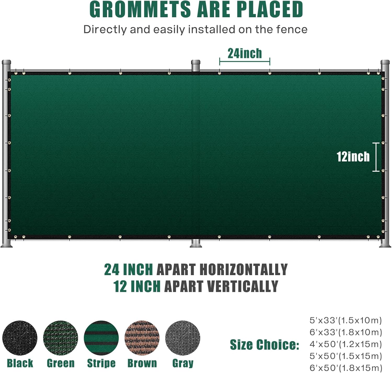 UIRWAY Privacy Fence Screen 6' x 50' Heavy Duty Mesh with Brass Grommets, Green F64108