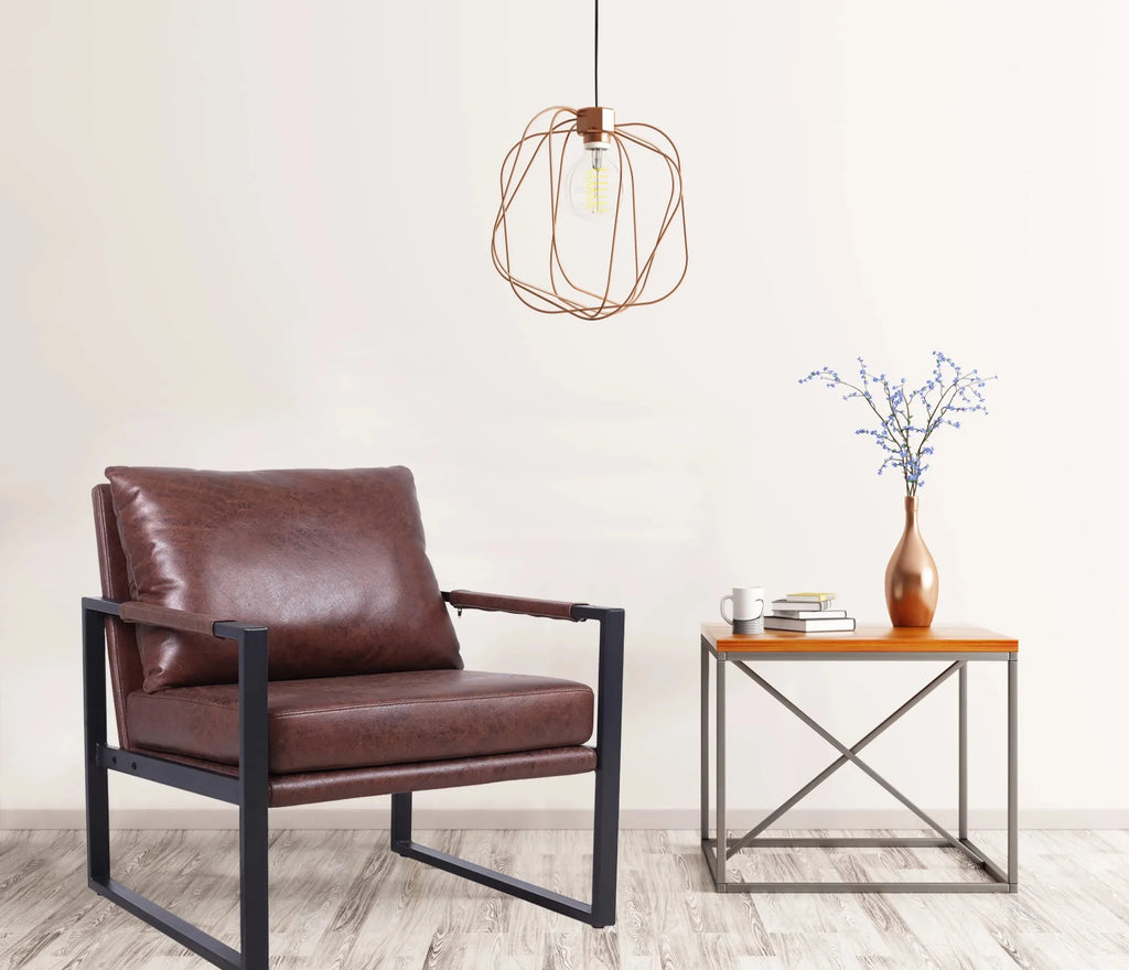 Mid Century Modern Accent Chair Faux Leather with Metal Frame Brown Q8288