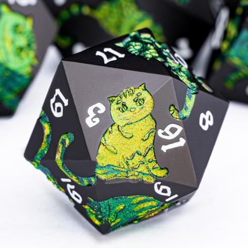 Metal DND Cat Dice 7PCS Polyhedral RPG Dice Set with Gift Case B373640