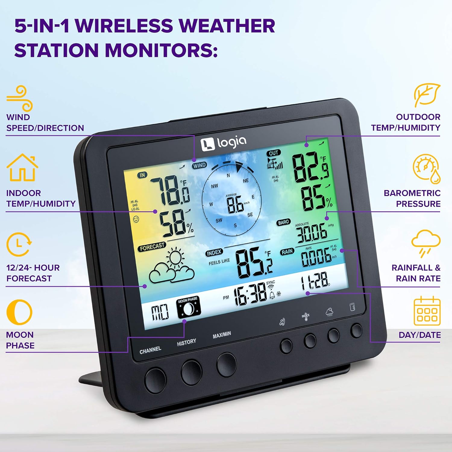 Logia 5-in-1 Wi-Fi Weather Station with Indoor/Outdoor Monitoring N592315