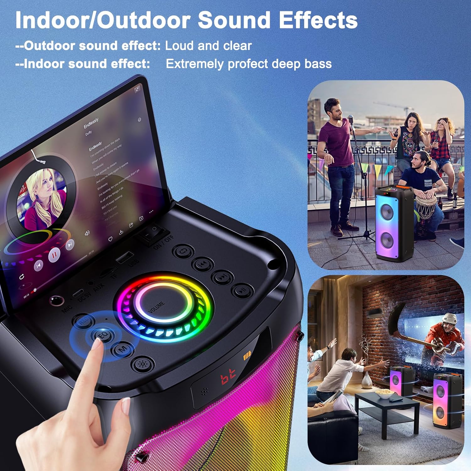 Karaoke Machine with 2 Wireless Microphones, Portable Bluetooth Speaker with Disco Lights M877320