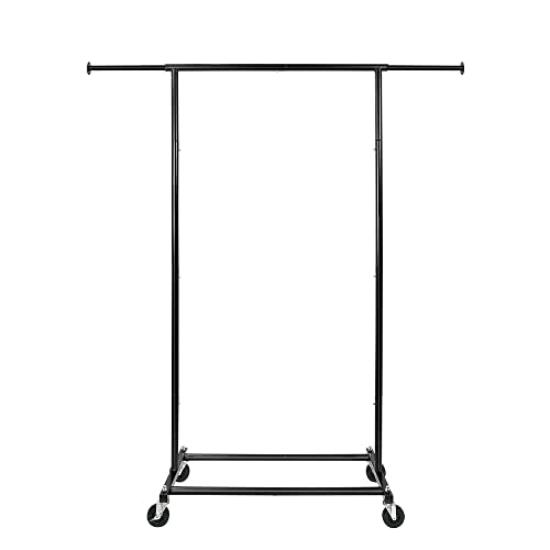 59" H Portable Black Rolling Garment Rack with Lockable Wheels R383