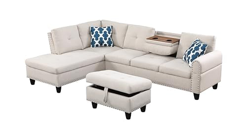 3 Piece Upholstered Sectional Sofa Bed with USB Port and Storage Chaise, Blue Y1047