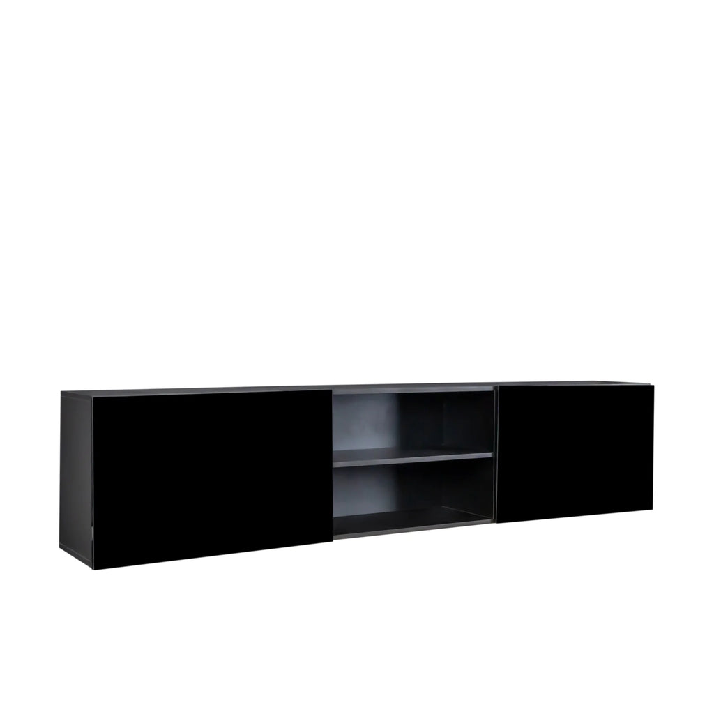Floating TV Stand with Shelf and Clamshell Doors, High Gloss B46123