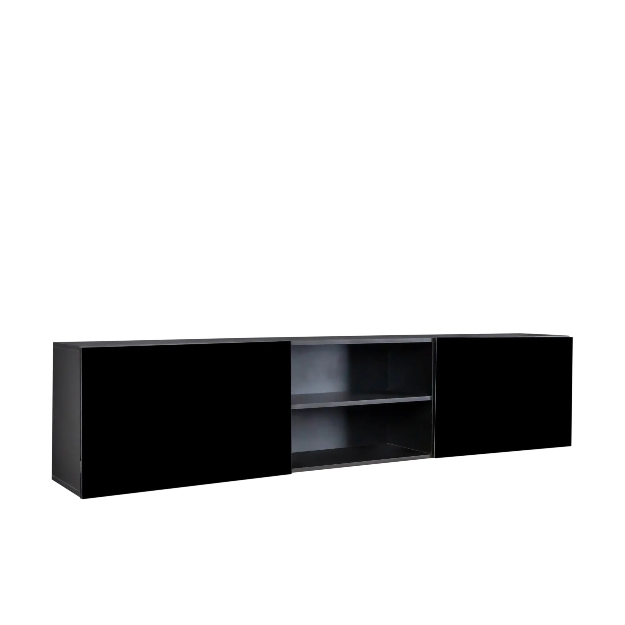 Floating TV Stand with Shelf and Clamshell Doors, High Gloss B46123