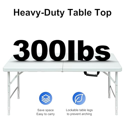 4ft Portable Plastic Folding Table with Carry Handle L323