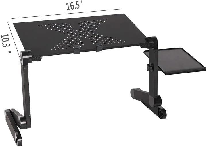 Bosonshop Foldable Aluminum Laptop Desk Adjustable Portable Table Stand with Mouse Pad, Black U9604