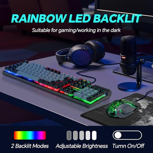 CHONCHOW Gaming Keyboard and Mouse Combo, Rainbow LED Backlit, 104 Keys, USB Wired Y96467