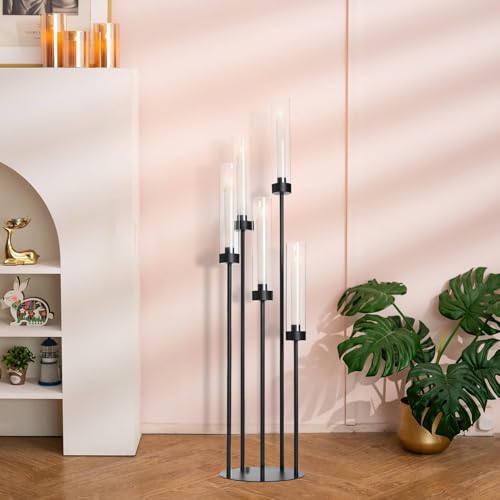 Matte Black 5 Arm Candelabra with Acrylic Shades for Table Centerpiece W6999