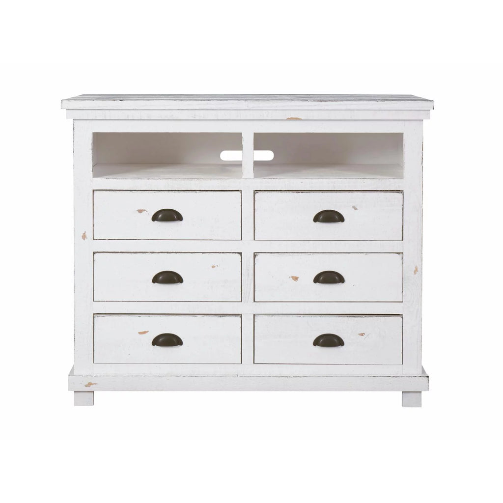 Progressive Furniture Willow 6 Drawer Media Chest in Distressed Pine G1128
