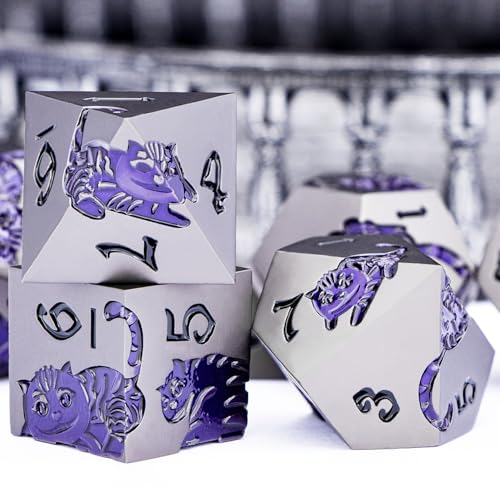 Metal DND Cat Dice 7PCS Polyhedral RPG Dice Set with Gift Case B373640