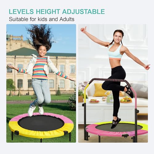 40'' Foldable Mini Trampoline with Sponge Handle, Height-Adjustable for Kids Adults J47461