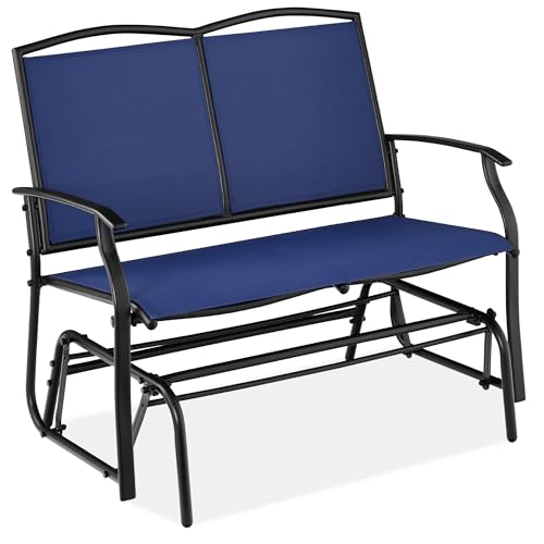 Best Choice Products 2-Person Outdoor Patio Swing Glider Steel Bench Loveseat Rocker for Deck, Porch w/Textilene Fabric, Steel Frame - Forest Green/Brown