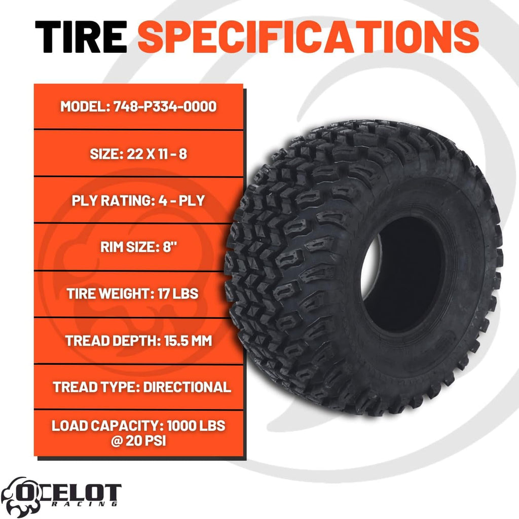 Ocelot P334 22x11-10 All Terrain Golf Cart Tires, 4-Ply J116