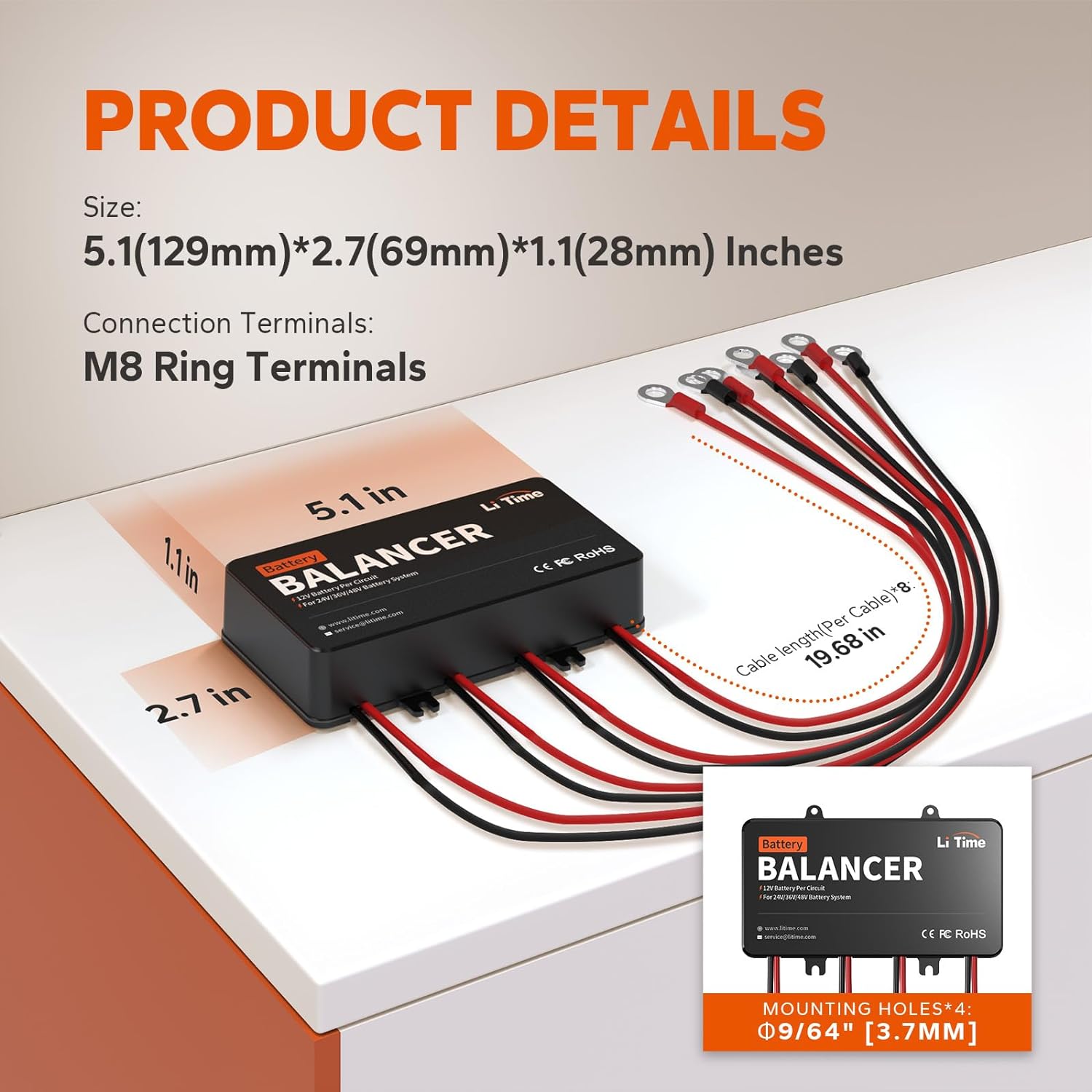 LiTime 48V Battery Equalizer Active Balancer for LiFePO4, Lead Acid, RV, Solar Y9302