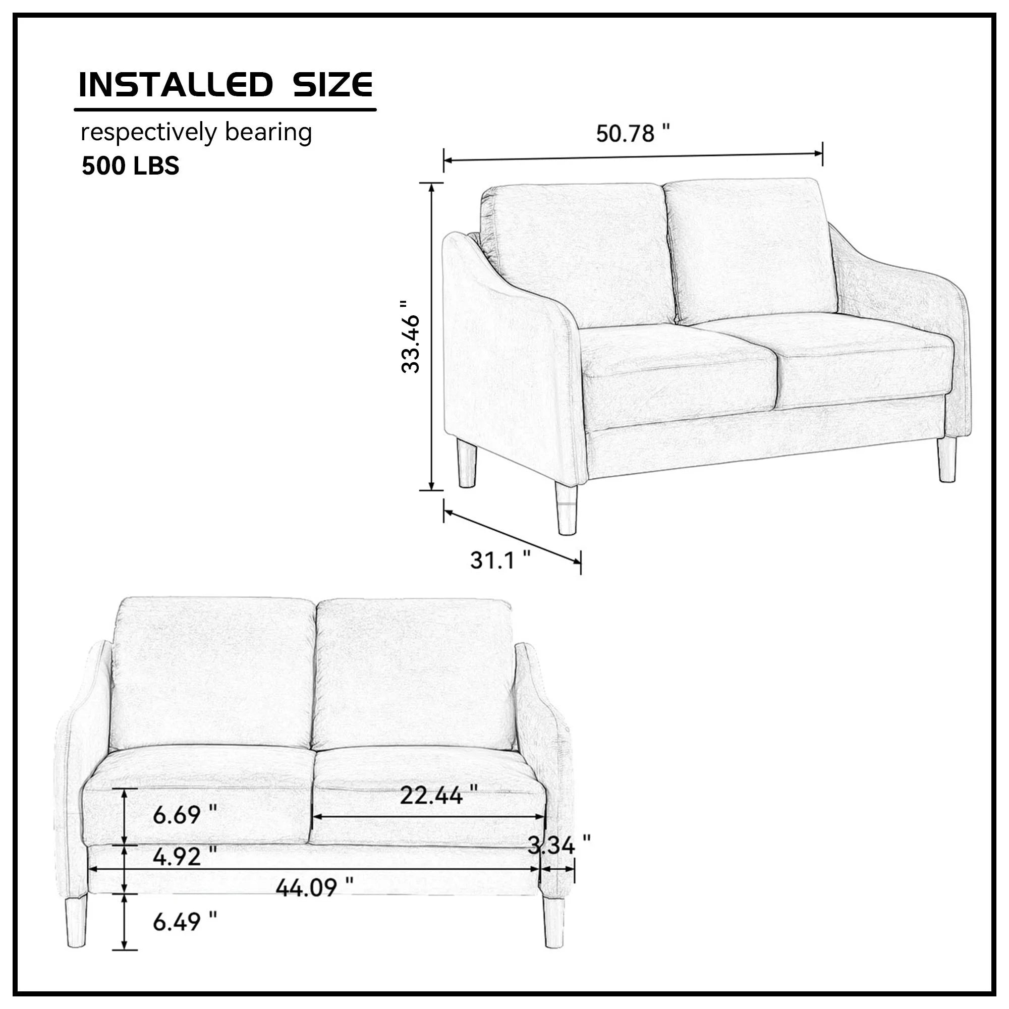 YC 51.5" Loveseat Sofa Small Couch for Small Space, Beige G279695