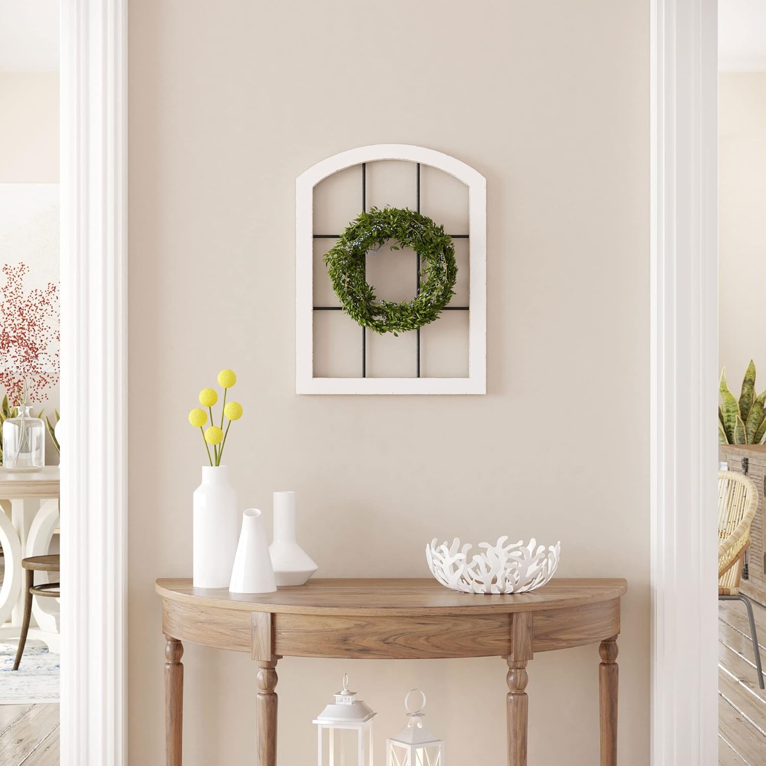 Barnyard Designs Rustic Wood and Metal Farmhouse Window Frame Wall Decor, White (2) Y11073