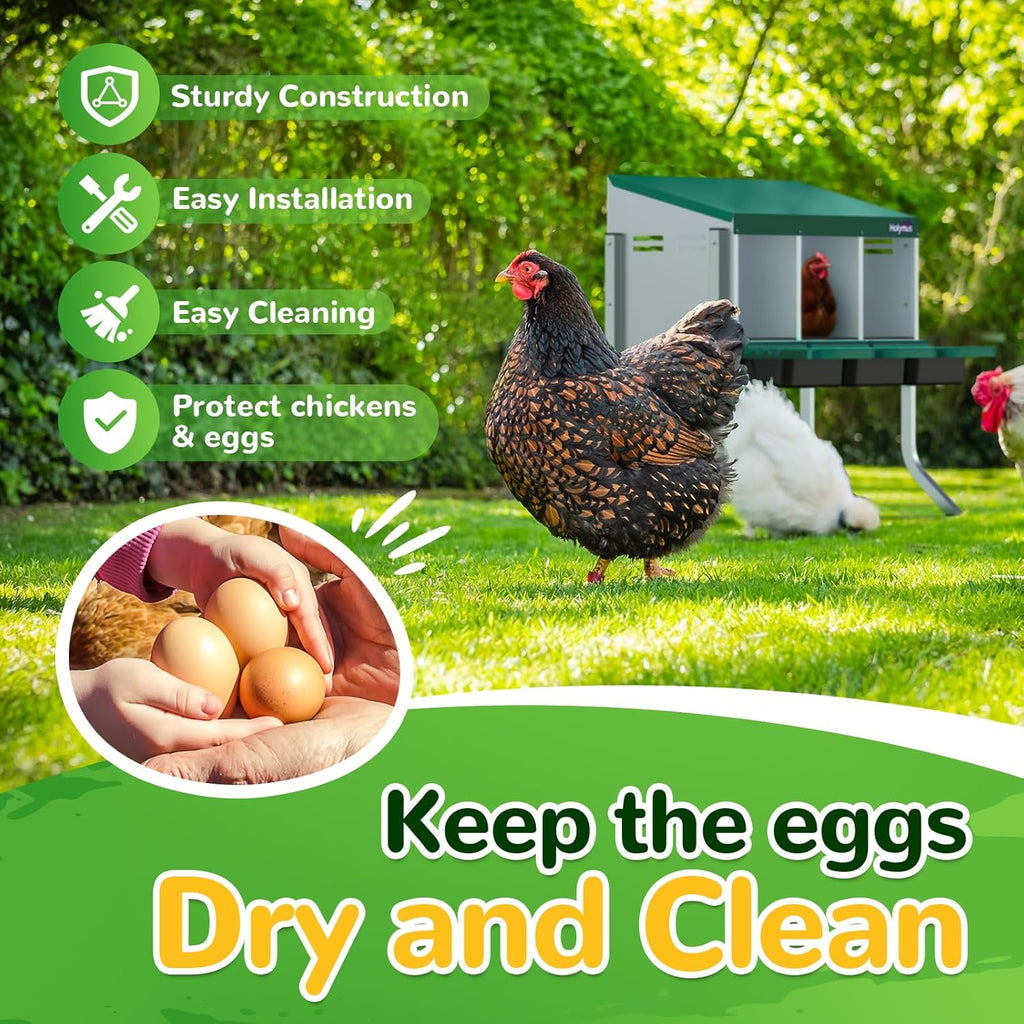 Chicken Nesting Box with Metal Legs, 3 Holes, Green P6033