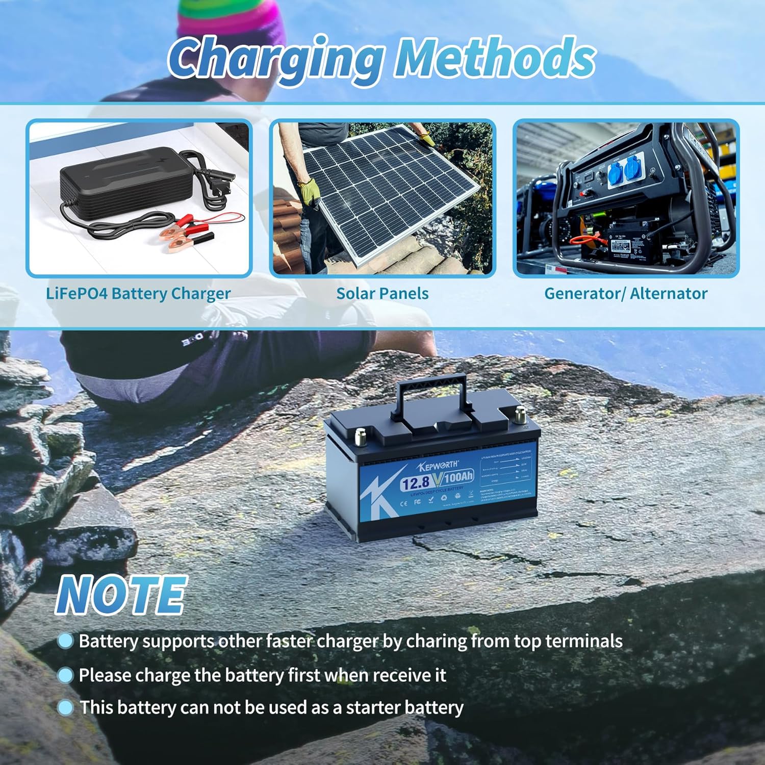 12V LiFePO4 Battery 100Ah with 100A BMS for RV, Marine, Solar E4980