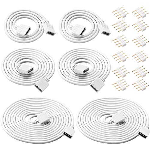 6 Pieces 4 Pin RGB Extension Cable LED Strip Connector Cord Wire Solderless Strip Jumper Cables Kit with 12 Pieces Pin Connector for 5050 3528 RGB LED Strip Light (Black,1.6 FT, 3.3 FT, 6.6 FT)
