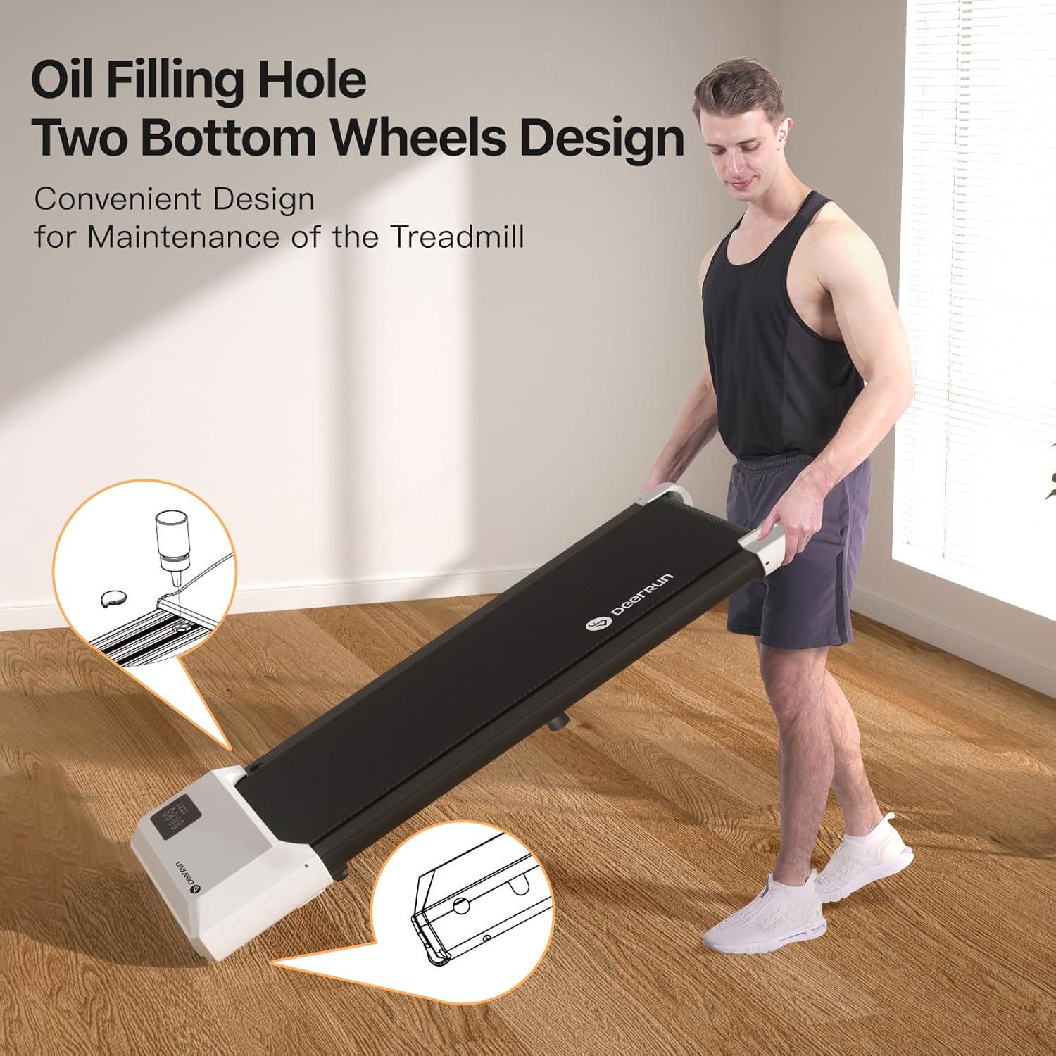 DeerRun Walking Pad Treadmill, 2 in 1 Under Desk, 265lbs Capacity, LED with Wheels T9641