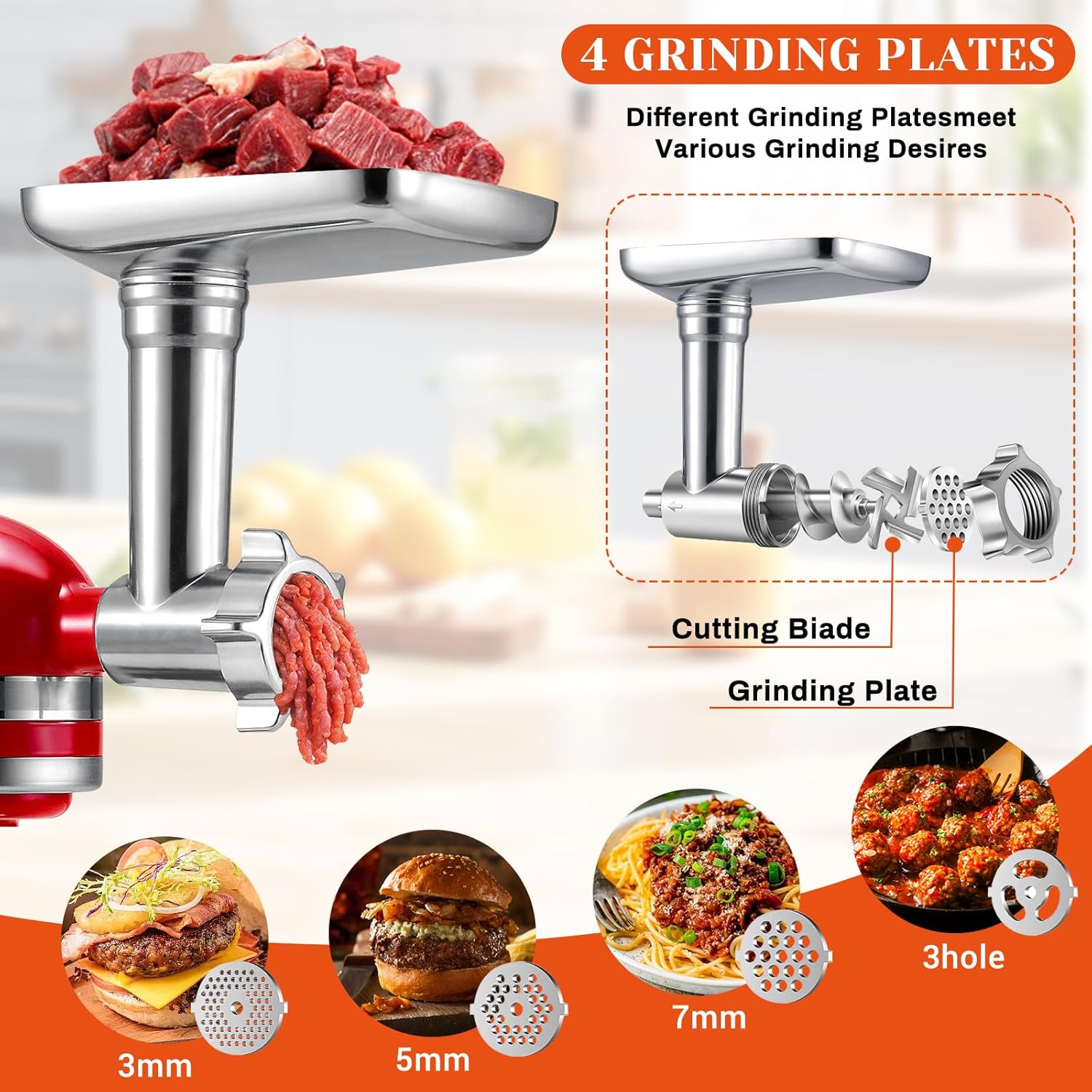 KitchenAid Stand Mixer Meat Grinder Attachment with 4 Plates, Cheese Grater & Sausage Stuffer X369232