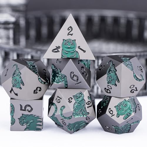 Metal DND Cat Dice 7PCS Polyhedral RPG Dice Set with Gift Case B373640