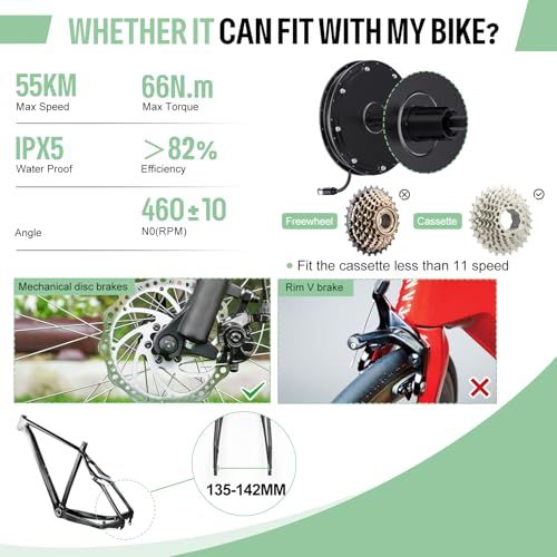 Ebike Conversion Kit 48V 1000W Brushless Rear Hub Motor for 135-142mm Dropout H689265