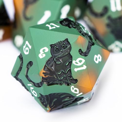 Metal DND Cat Dice 7PCS Polyhedral RPG Dice Set with Gift Case B373640