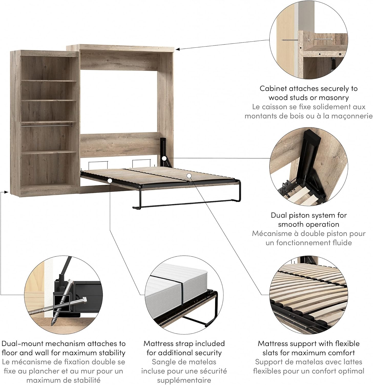 BESTAR Pur Murphy Wall Bed, Queen, Rustic Brown U74884