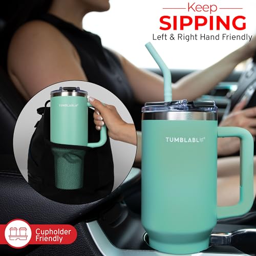 40 oz Insulated Tumbler with Handle and Straw - Stainless Steel Travel Mug - Rose Quartz P1021