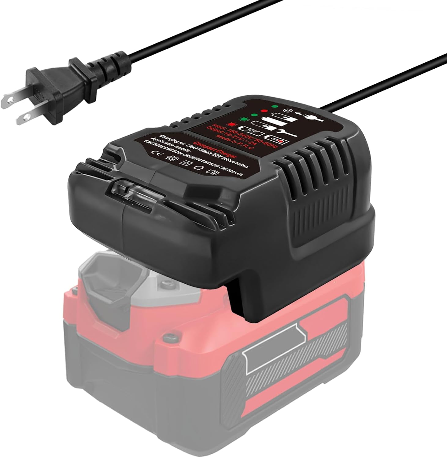 V20 Charger for Craftsman 20V Lithium-ion Battery,Portable Mini Charger for CMCB204 CMCB202 CMCB201 CMCB209 CMCB205 CMCB100 CMCB102 CMCB101, with 2A Output, for Craftsman Battery Charger