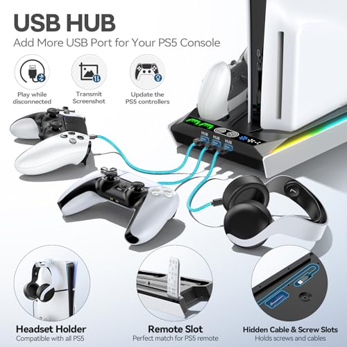 PS5 Stand with Cooling & Charging Station for Disc & Digital Console U78876