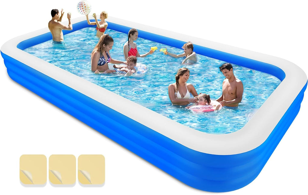 Inflatable Swimming Pool, 145" X 74" X 22" Extra Larger Thickened Blow-Up Pool for Adults, Family, Family Swimming Pool for Garden, Backyard, Summer Water Party, Indoor Outdoor