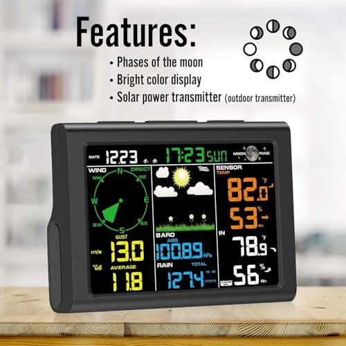 Sainlogic Professional WiFi Weather Station with Outdoor Sensor, Rain Gauge, Black C29030