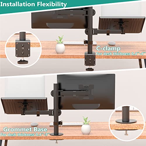 WALI Laptop and Monitor Mount Stand, Extra Tall, for 17" Laptop and 32" Monitor, Black I280909