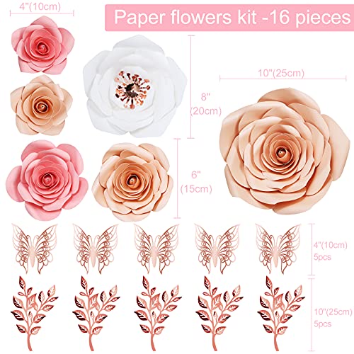 Paper Flowers Wall Decorations, Large 3D Artificial Flowers for Nursery, Wedding, Party Backdrop V6866